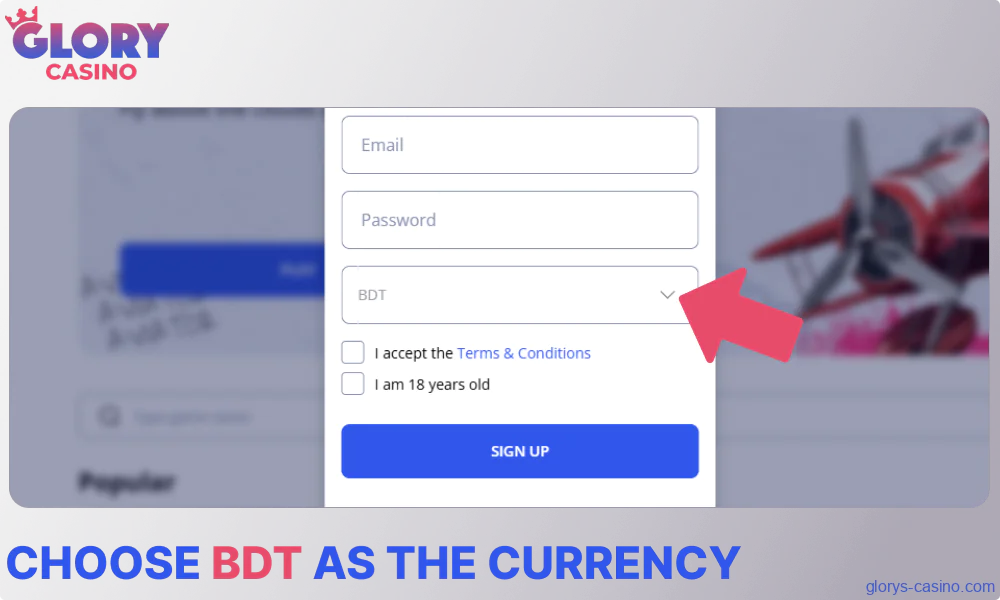 Choose BDT as the currency on Glory Casino গৌরব ক্যাসিনো