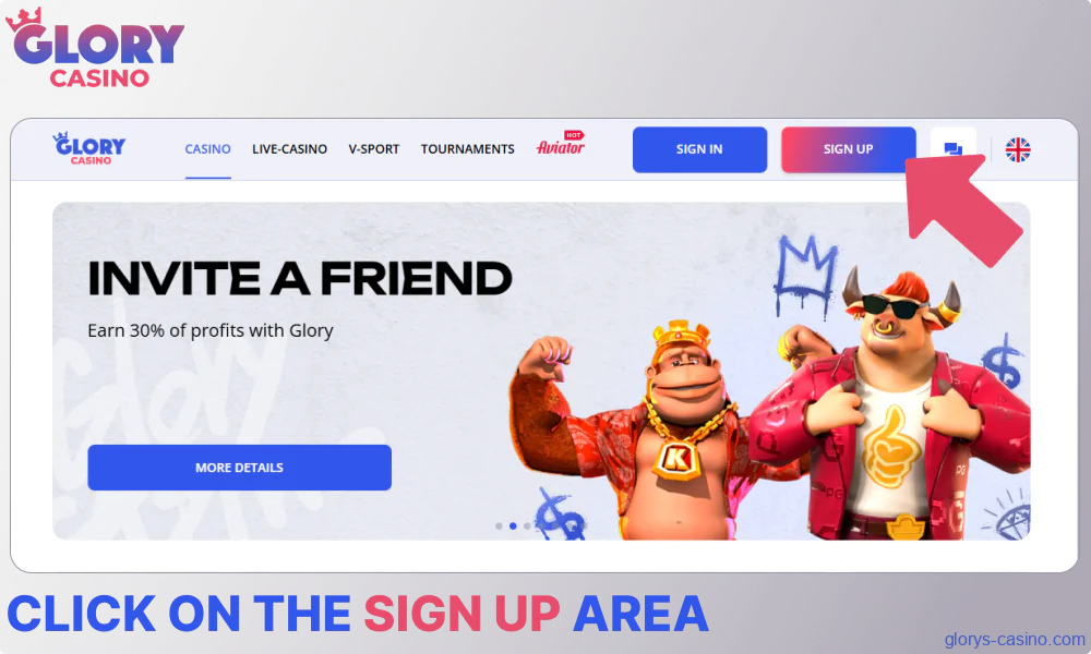 Click on the Sign Up area on Glory Casino গৌরব ক্যাসিনো