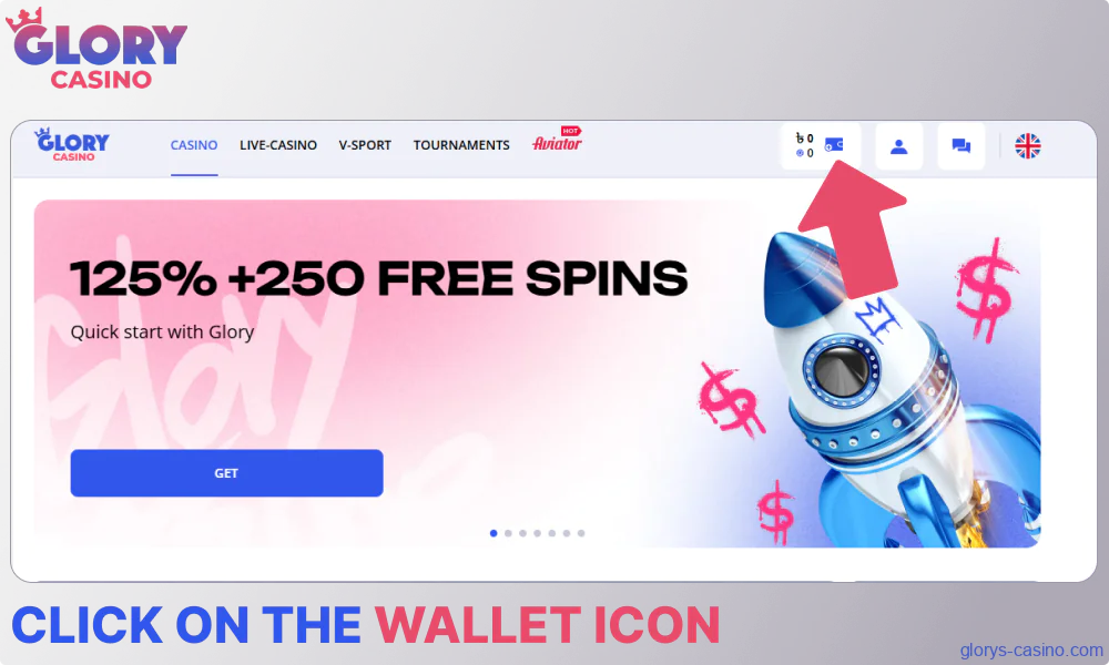 Click on the Wallet icon on Glory Casino গৌরব ক্যাসিনো website