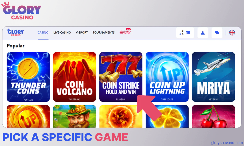 Pick a specific game on Glory Casino গৌরব ক্যাসিনো