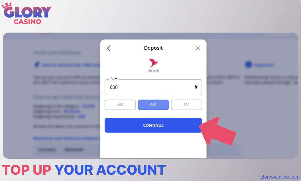 Top up your Glory Casino গৌরব ক্যাসিনো account